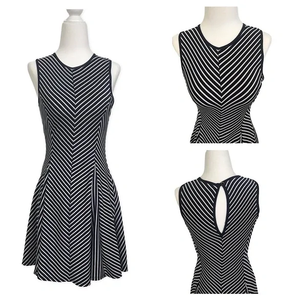 Sophia + Zeke Navy Blue Striped A-Line Dress EUC Size XL - Picture 1 of 9